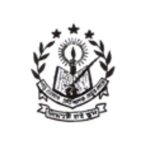 Educational institution emblem with torch and open book, partner logo