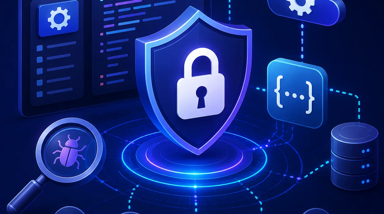Digital shield with lock icon surrounded by security symbols representing API vulnerability detection